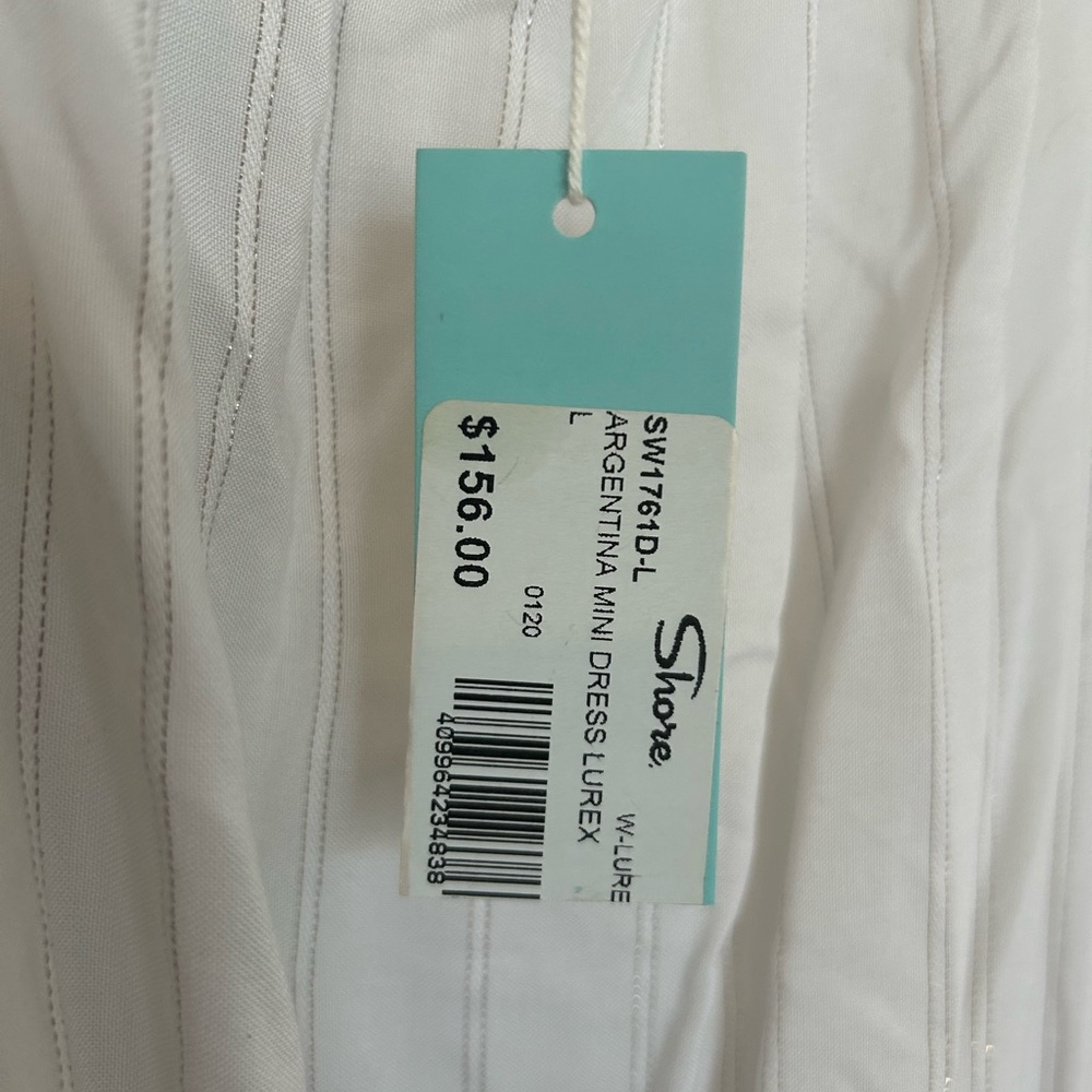 Shore Elegant White and Silver Striped Mini Dress - Picture 2 of 10